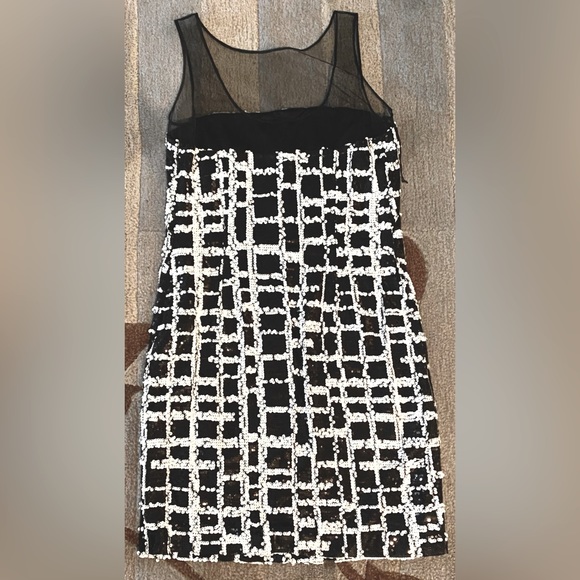 Aidan Mattox Sleeveless Winking Windowpane Sequined Sheath Dress Mesh Illusion - Picture 4 of 6
